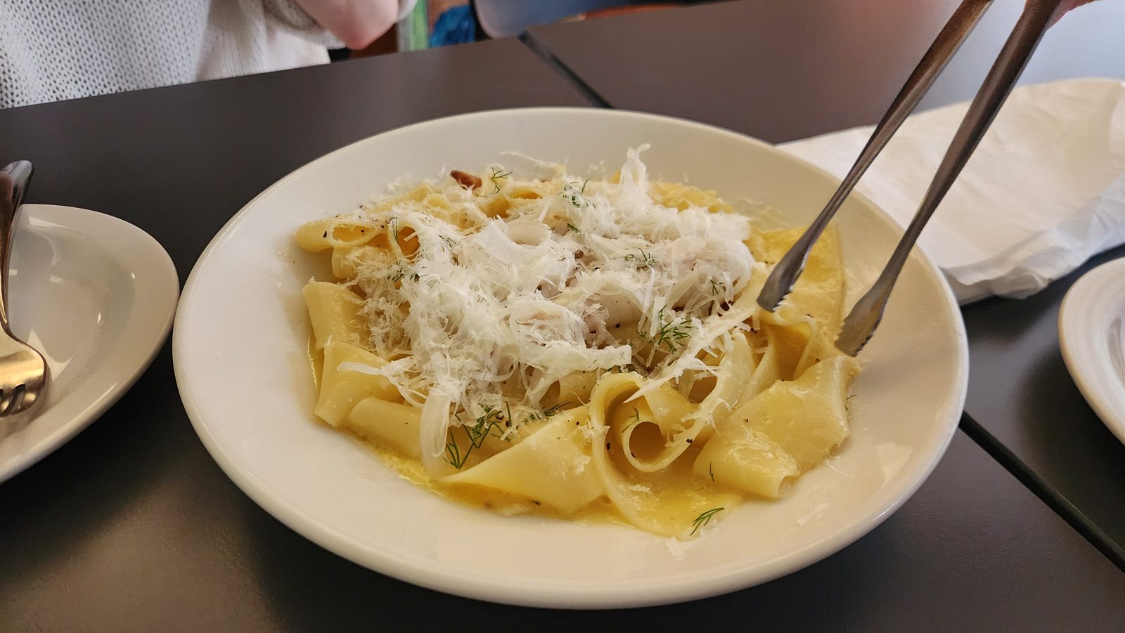 Pasta course at Frater with grated cheese